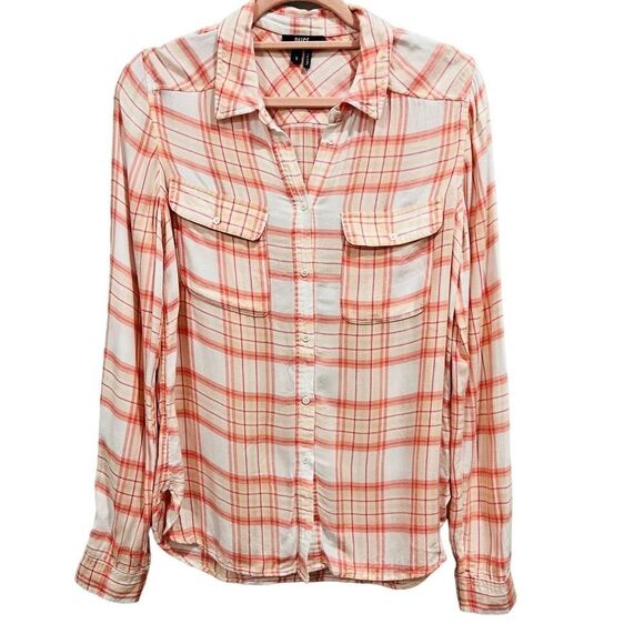 Paige Pink Coral Plaid Trudy long sleeve Button Down Shirt size small - Picture 6 of 11